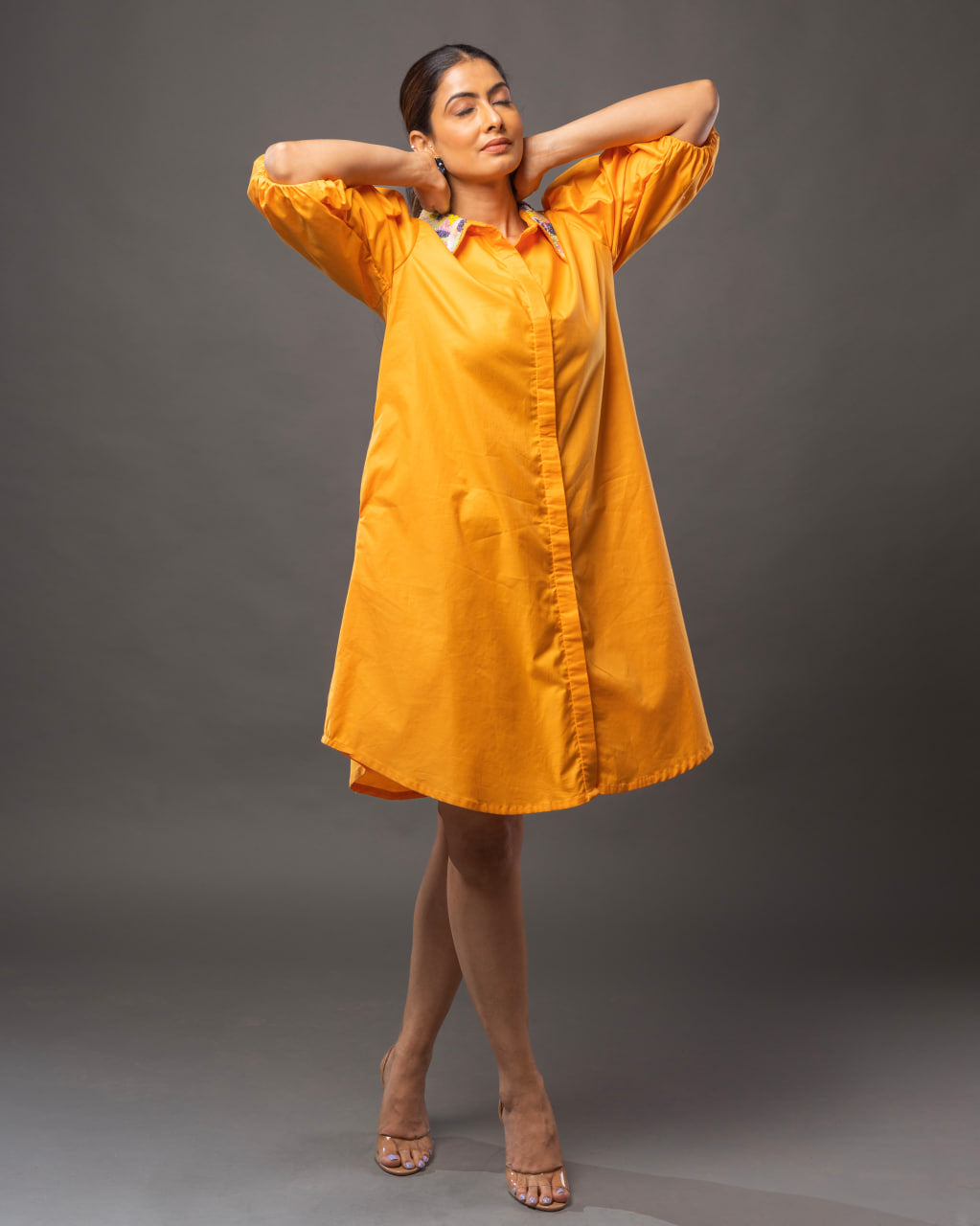Tangerine Collar Dress | Tangerine Cotton Dress | Rivoshia