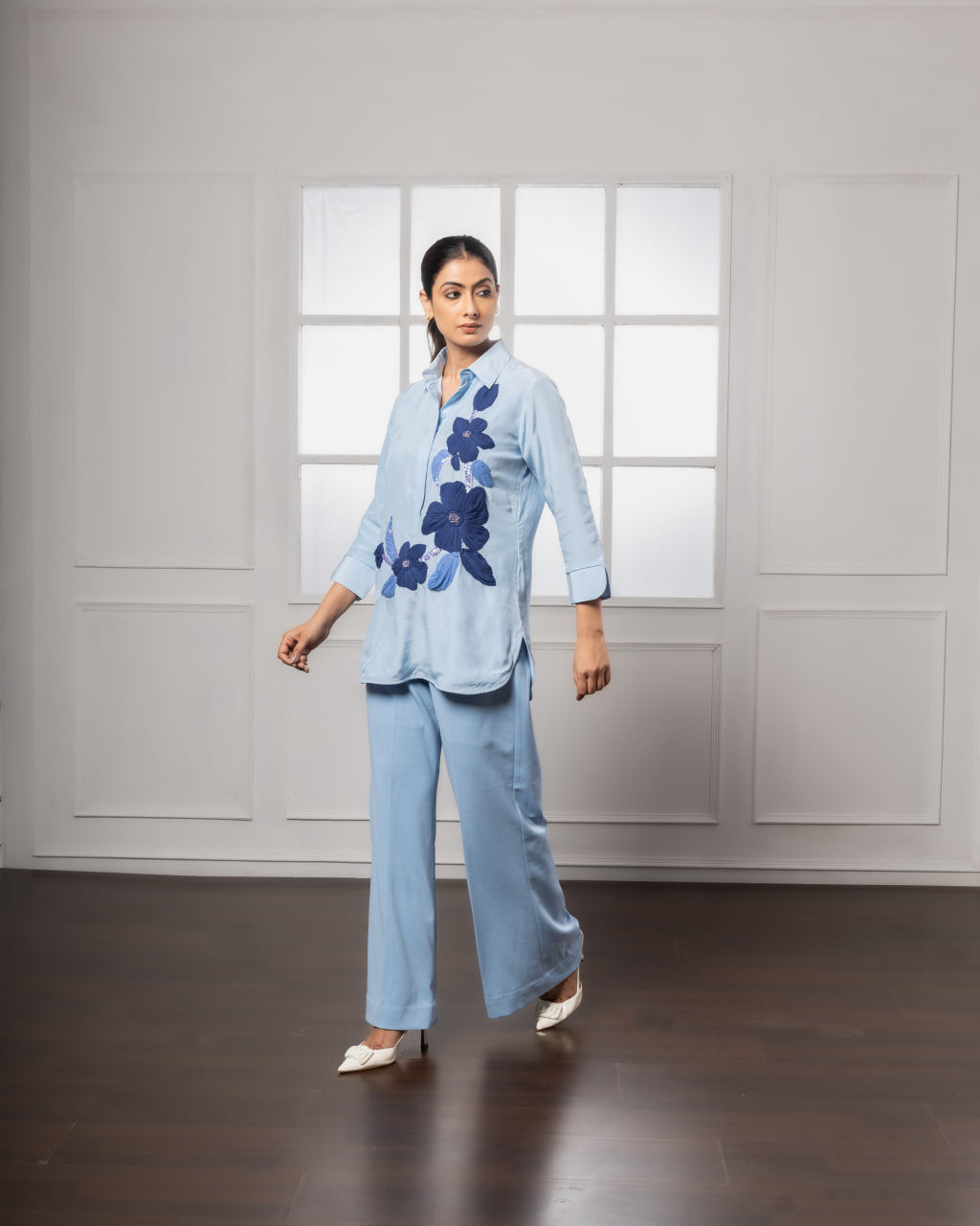 Sky Blue Coord Shirt | Coord Printed Shirt | Rivoshia