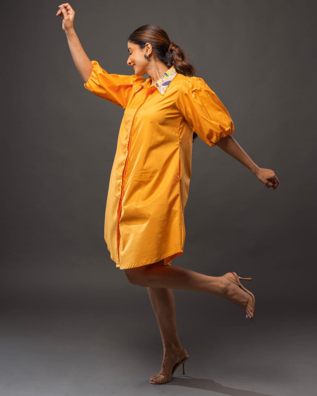 Tangerine Collar Dress | Tangerine Cotton Dress | Rivoshia