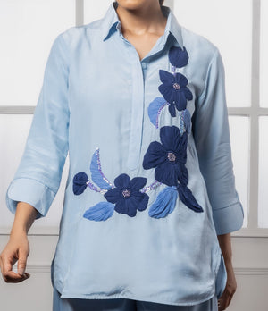 Sky Blue Coord Shirt | Coord Printed Shirt | Rivoshia