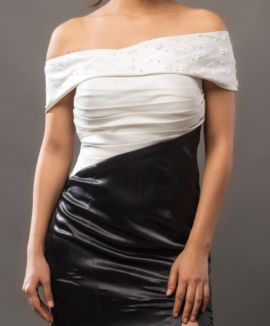 Drape Sleeve Dress | White and Black Draped Dress | Rivoshia