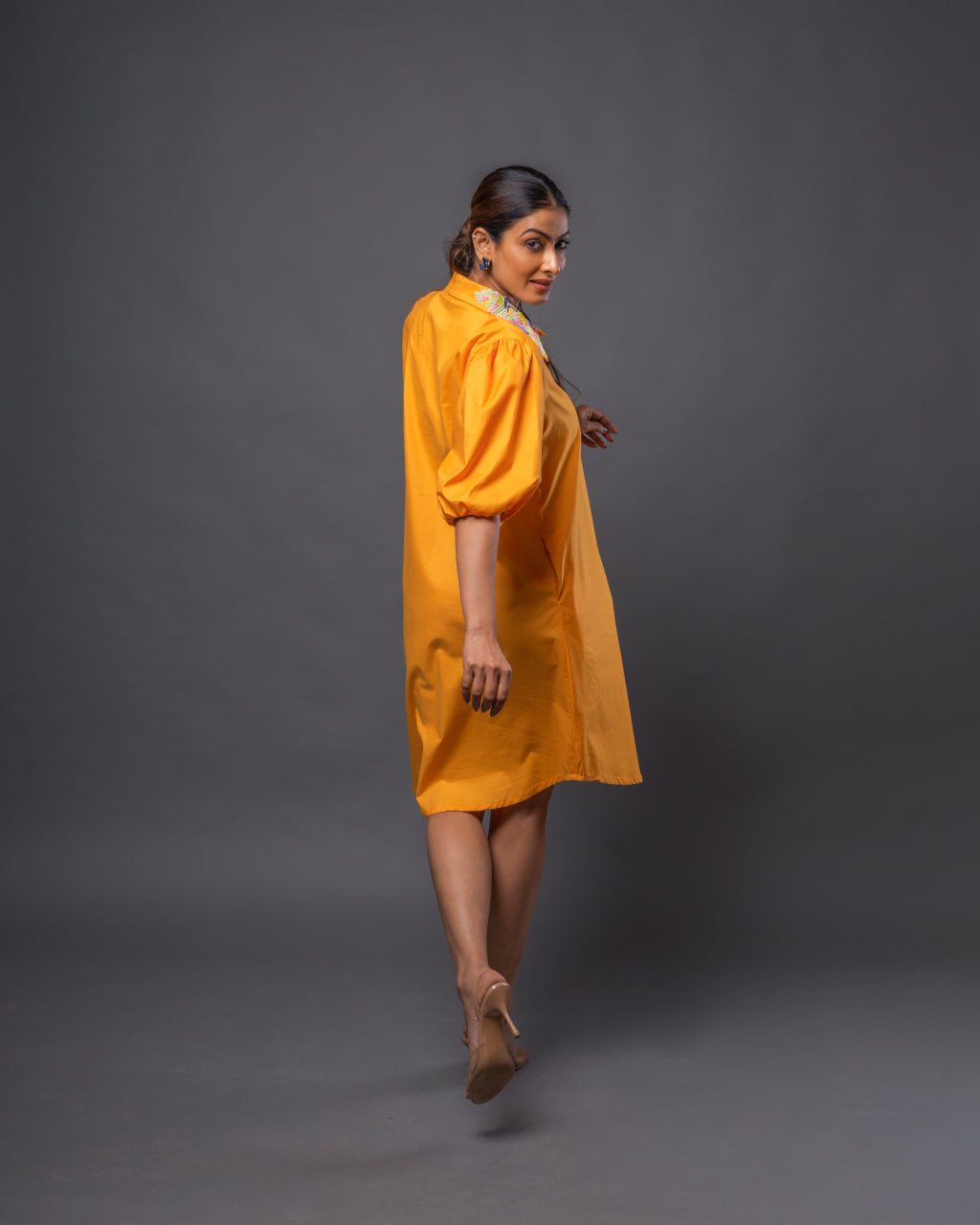 Tangerine Collar Dress | Tangerine Cotton Dress | Rivoshia